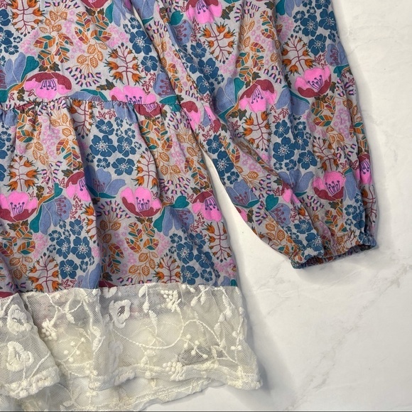 Matilda Jane Blue Pink Floral Lace Trim Tassel Neckline Top Size XL - Picture 6 of 7